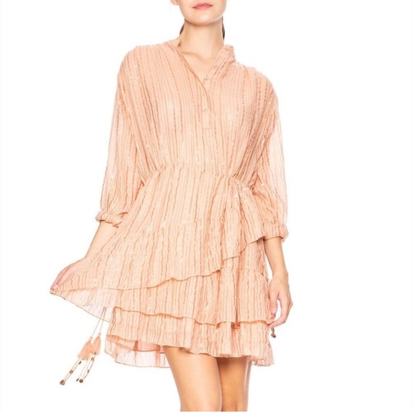 Ulla Johnson Della Dress Blush Lurex Striped Ruffle Tunic M - Picture 1 of 12